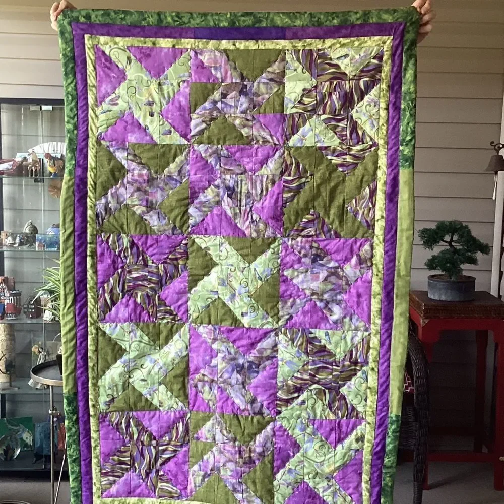 NWT Hand Crafted Greens and Purples Quilt